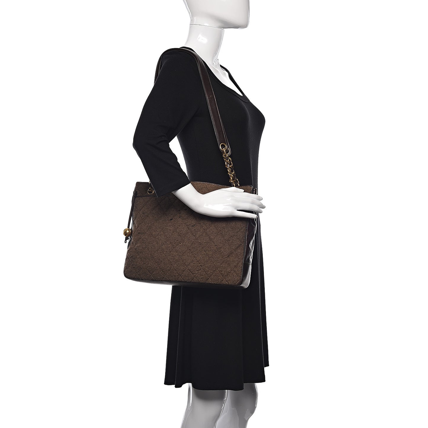Wool Quilted Shopper Tote Brown