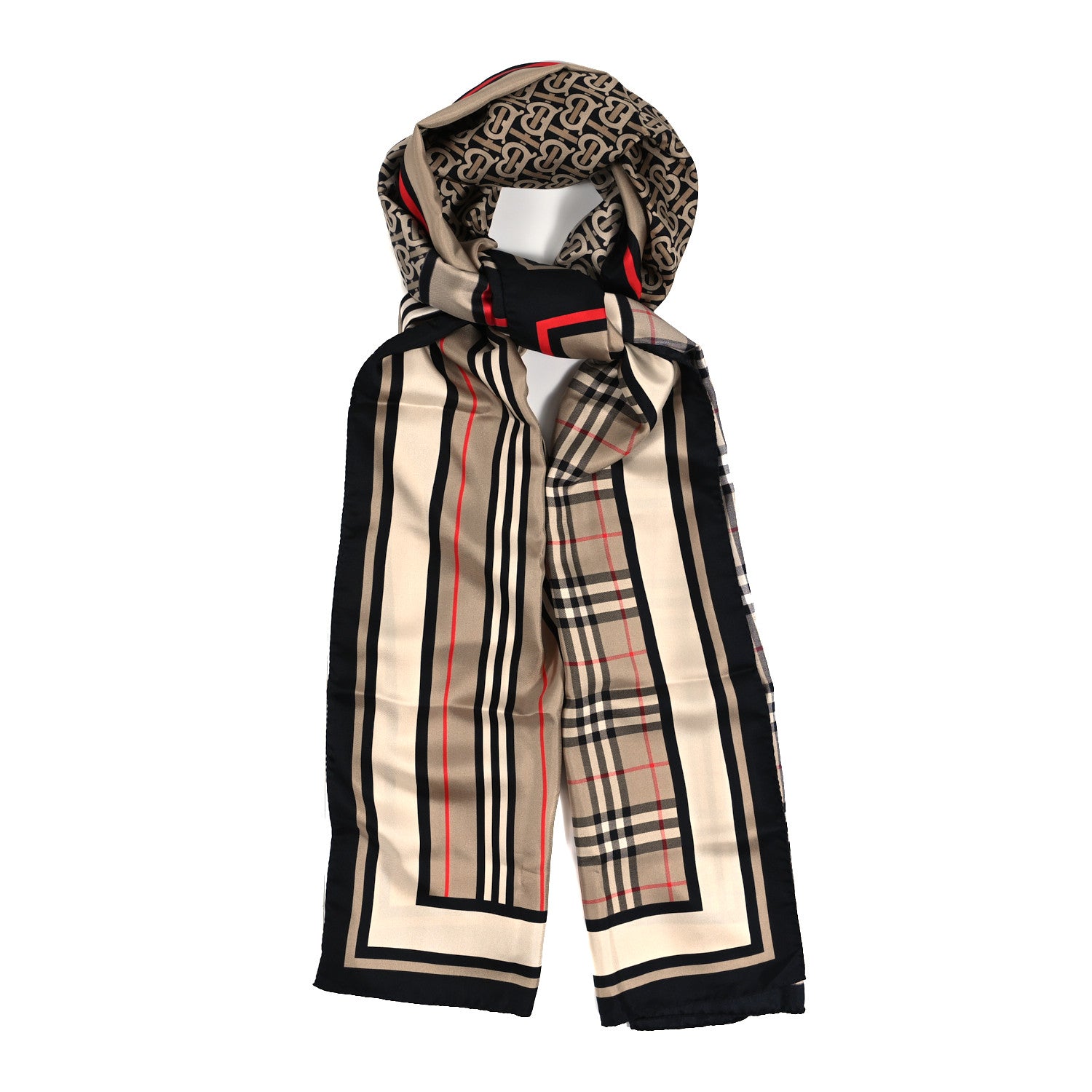 Burberry Silk Monogram Icon Stripe Check Print Scarf Archive Beige 1 of 4
