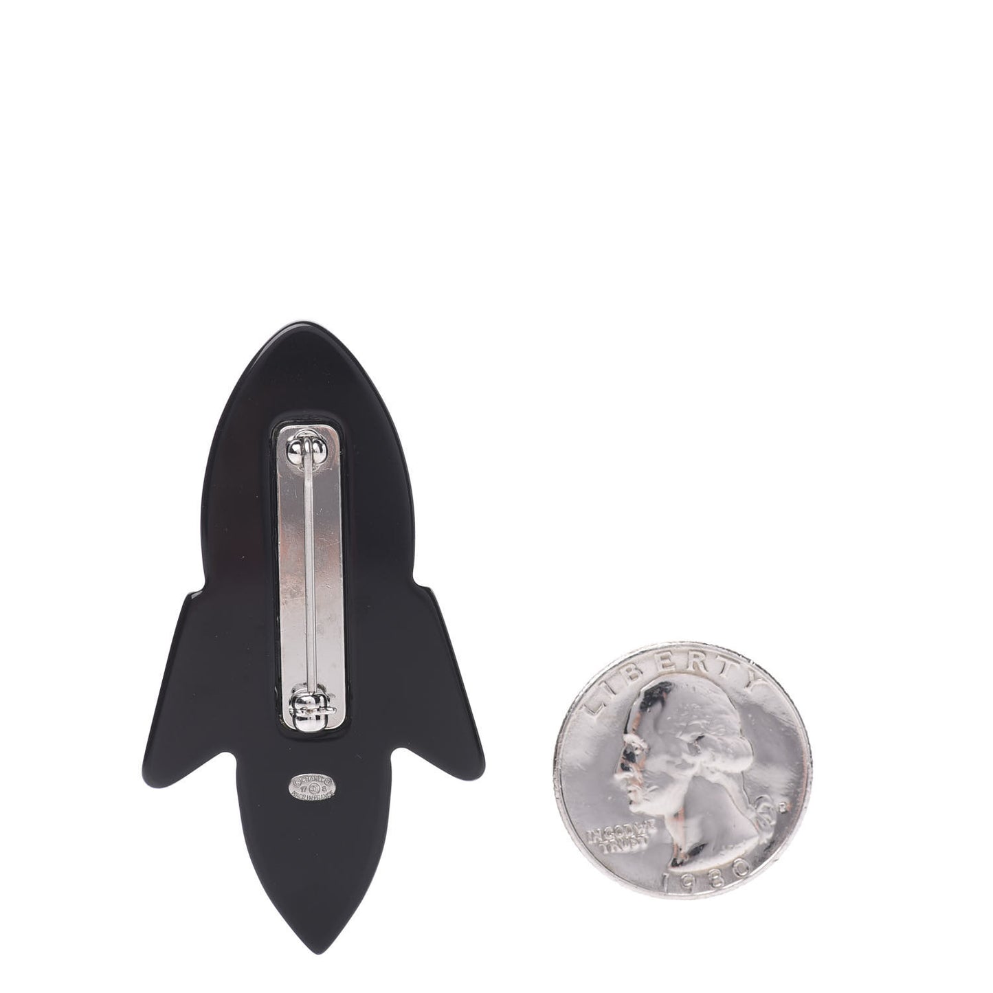 Glittered Resin Strass Rocket Brooch Silver Blue Pink