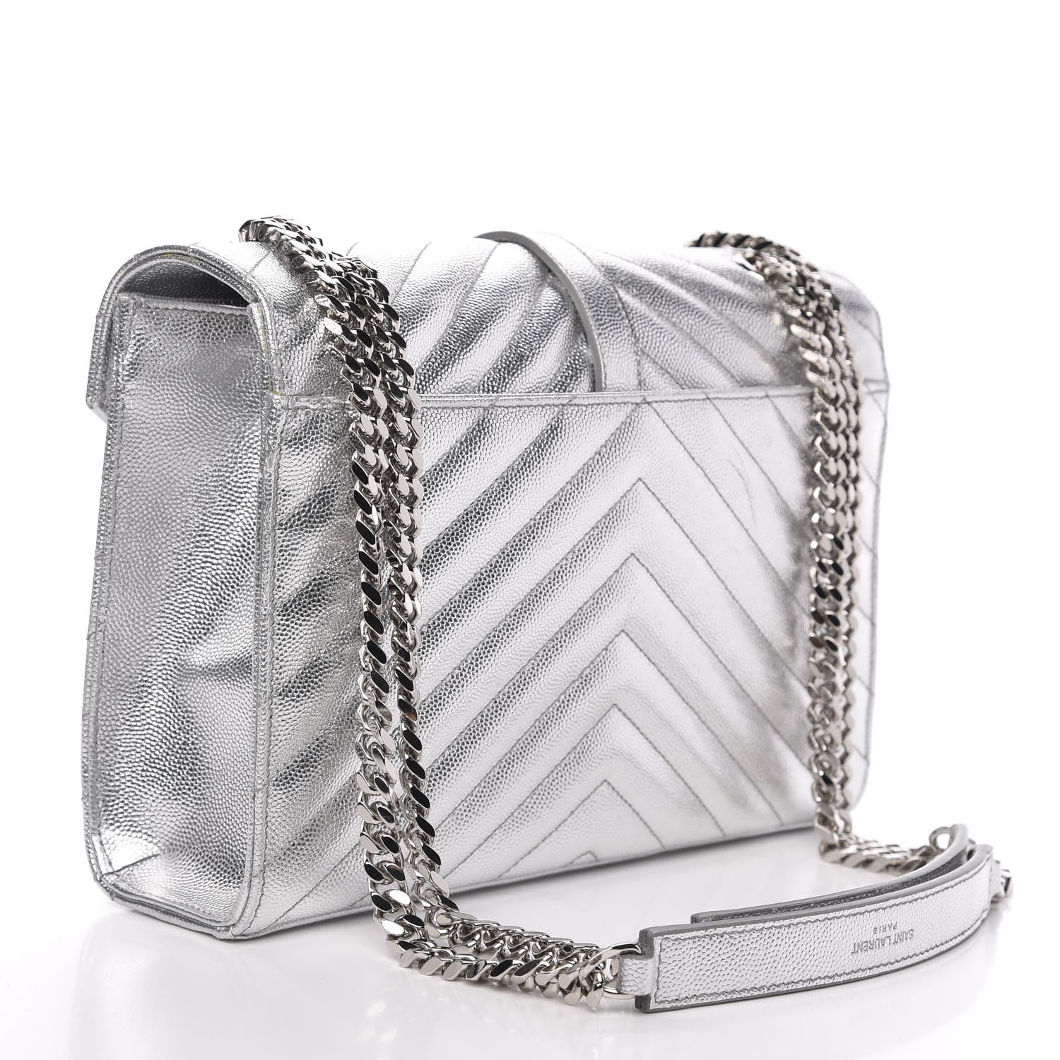 Saint Laurent Sheepskin Matelasse Chevron Monogram Medium College Bag Silver 3 of 12