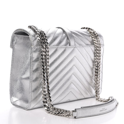 Saint Laurent Sheepskin Matelasse Chevron Monogram Medium College Bag Silver 3 of 12