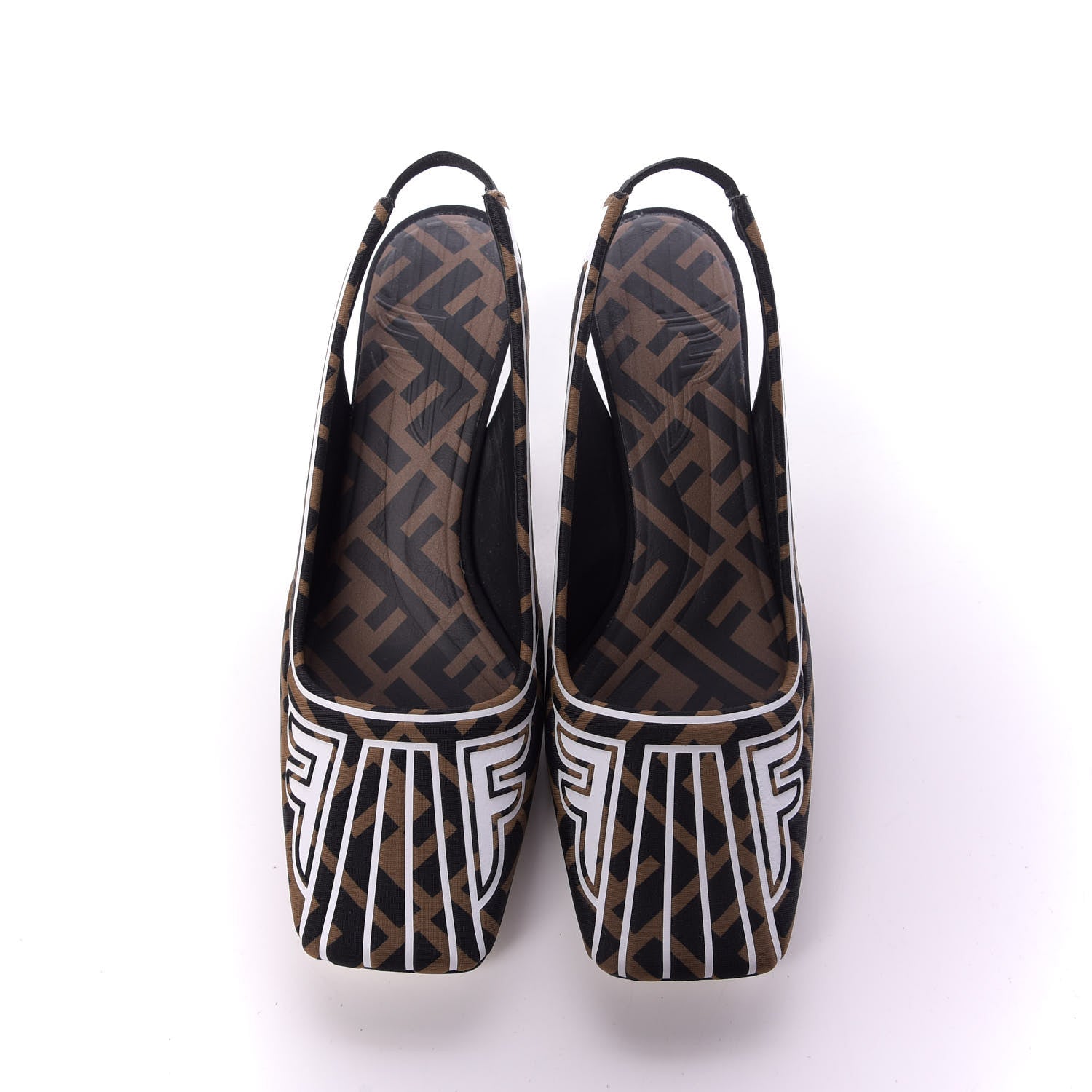 Fendi Lycra Film FF FFreedom Decollete Slingback Pumps 35 Tobacco Moro White 5 of 10