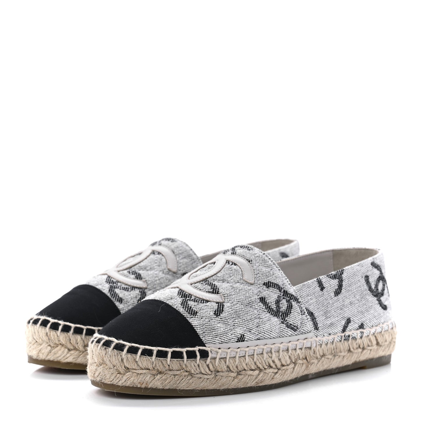 Cotton Jacquard Grosgrain CC Print Espadrilles 37 Grey Black