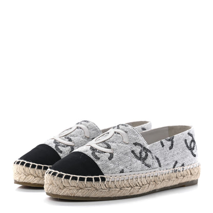 Chanel Cotton Jacquard Grosgrain CC Print Espadrilles 37 Grey Black 3 of 12