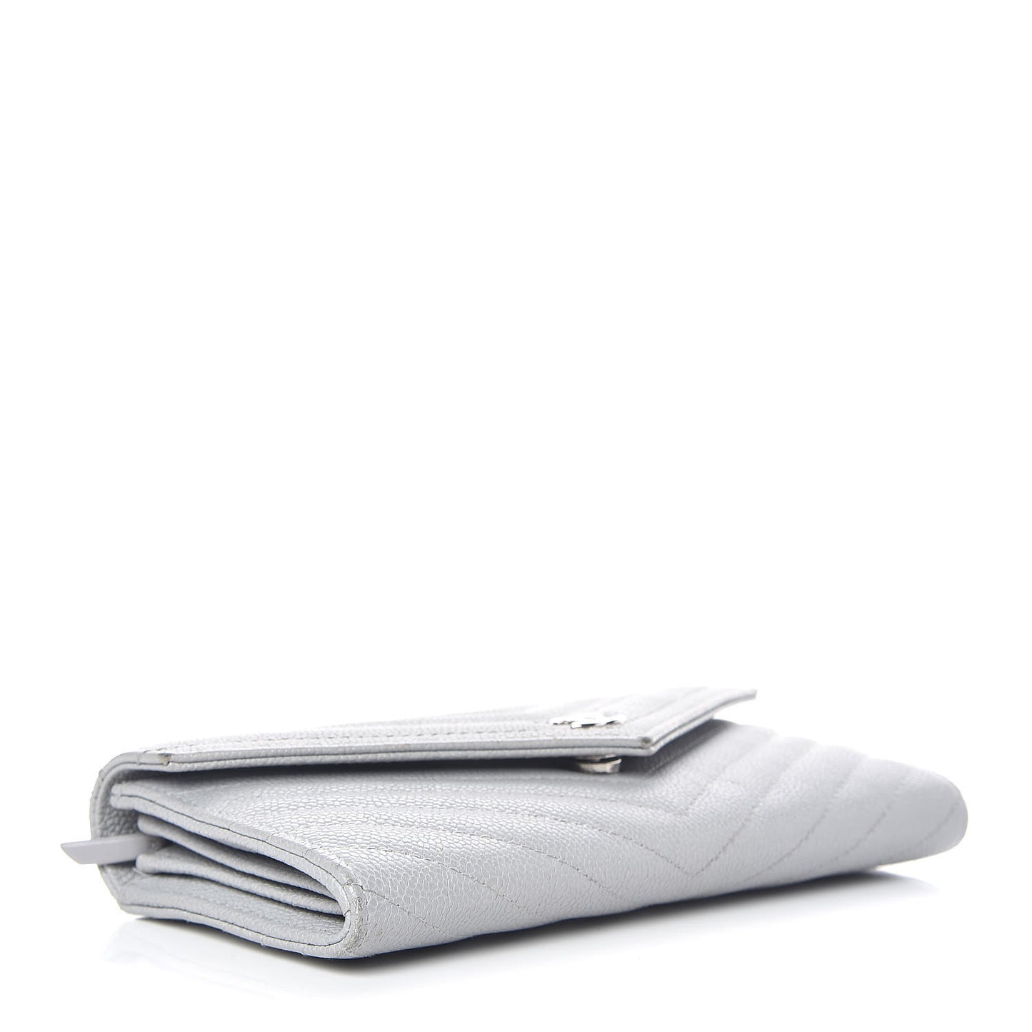 Caviar Chevron Quilted Large Gusset Flap Wallet Grey