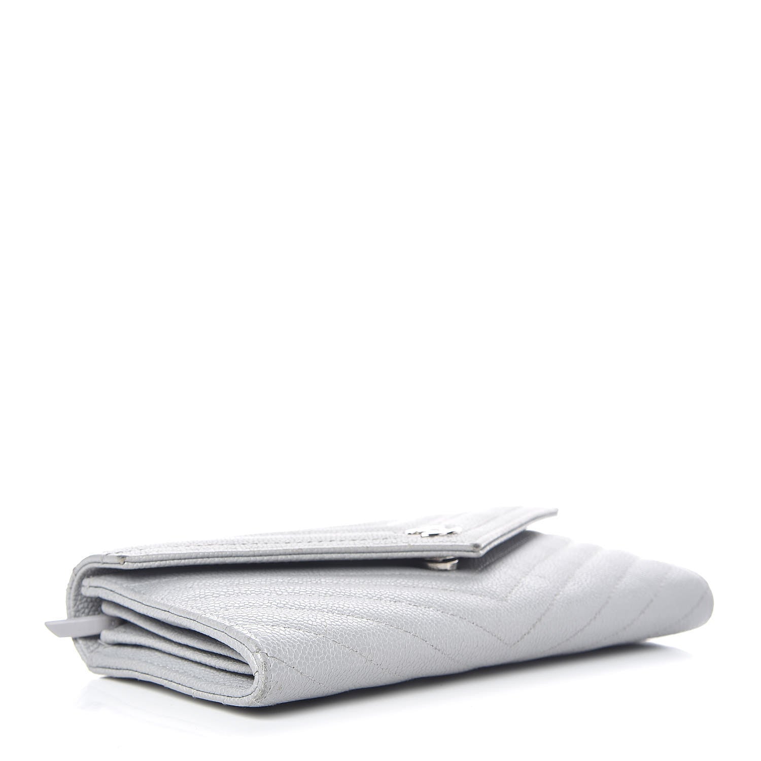 Chanel Caviar Chevron Quilted Large Gusset Flap Wallet Grey 5 of 17