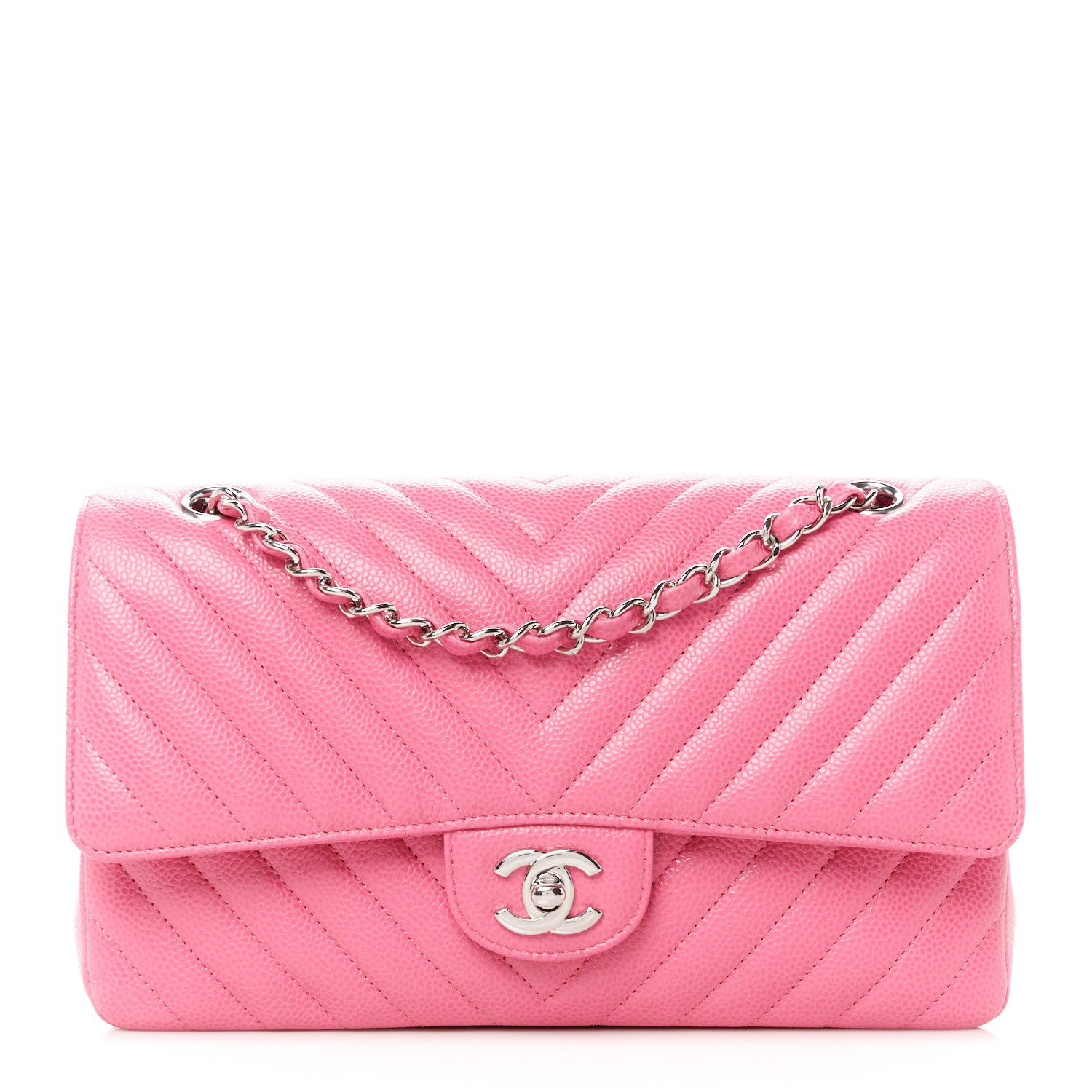Chanel Caviar Chevron Quilted Medium Double Flap Pink 1 of 11