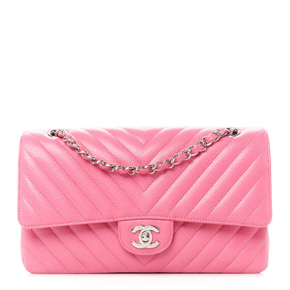 Chanel Caviar Chevron Quilted Medium Double Flap Pink 1 of 11