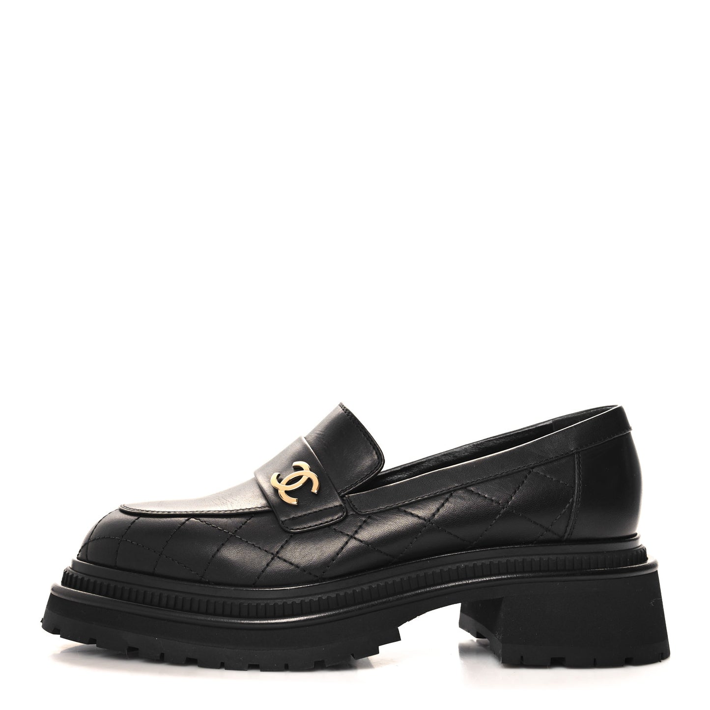Calfskin Quilted CC Mocassin Loafers 39.5 Black