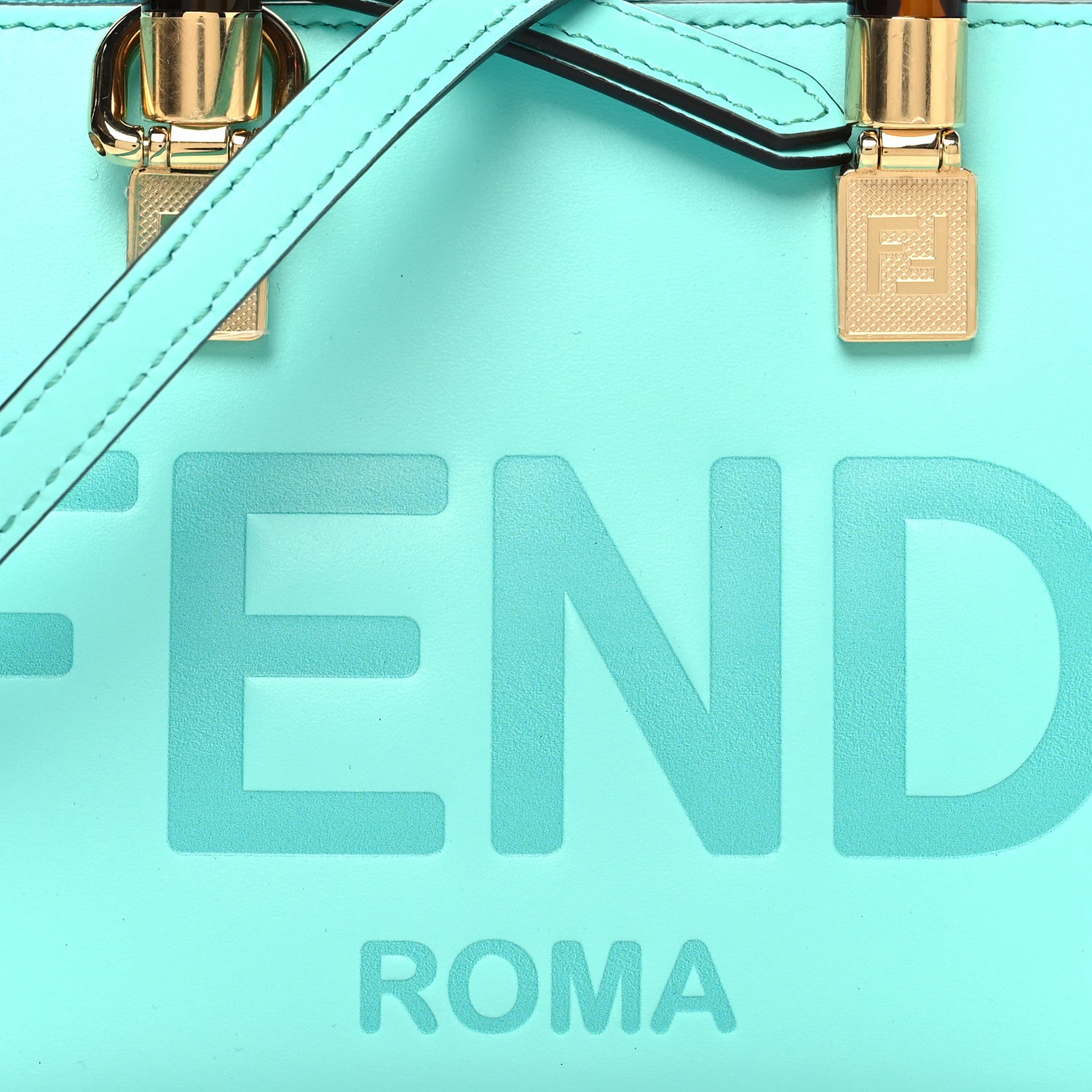 Fendi Vitello King Plexiglass Logo Embossed Mini By The Way Top Handle Boston Bag Spring Turquoise 8 of 10