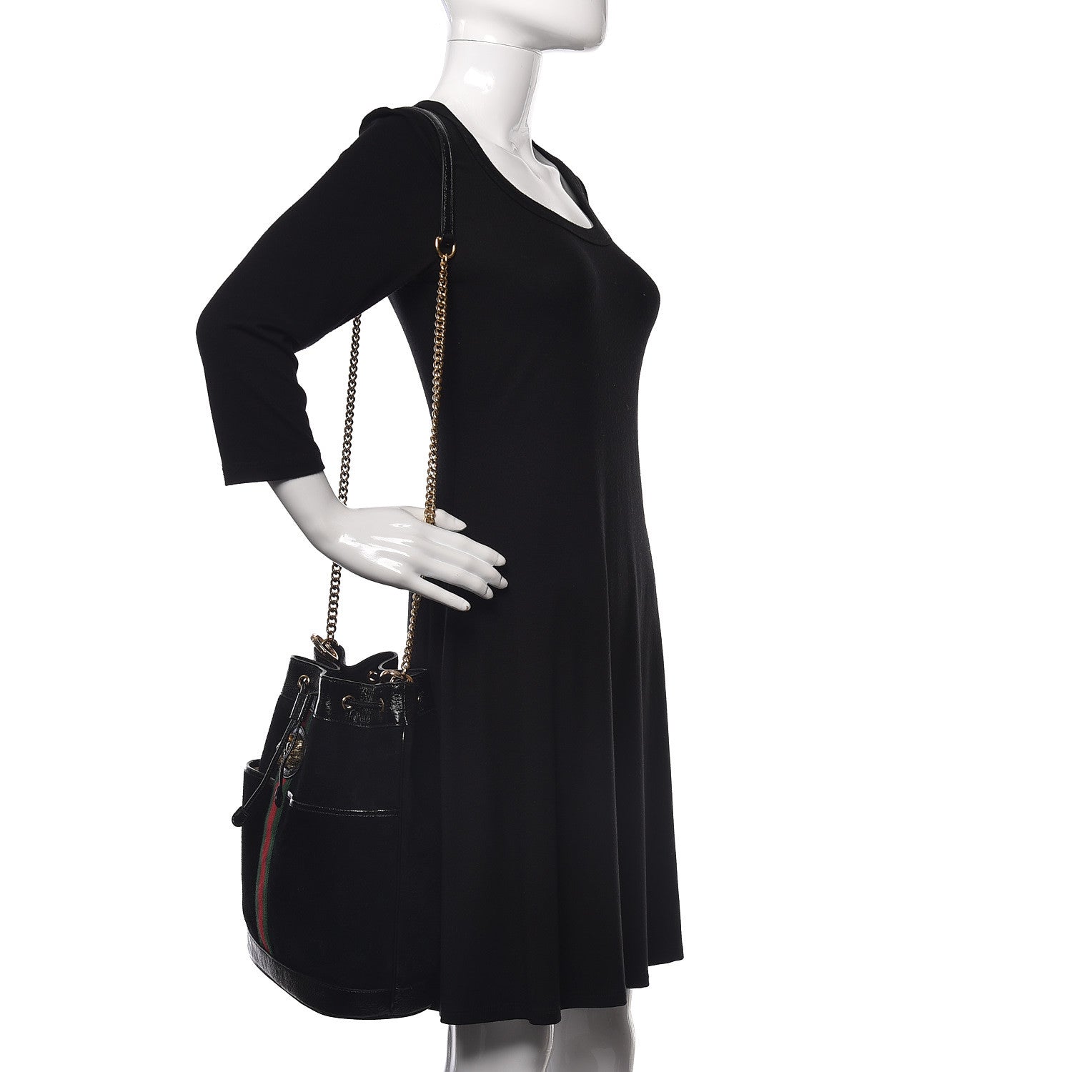 Gucci Suede Patent Web Medium Rajah Bucket Bag Black 3 of 16