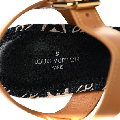 Louis Vuitton Jacquard Calfskin Since 1854 Boundary Wedge Sandals 37 Blue 7 of 7