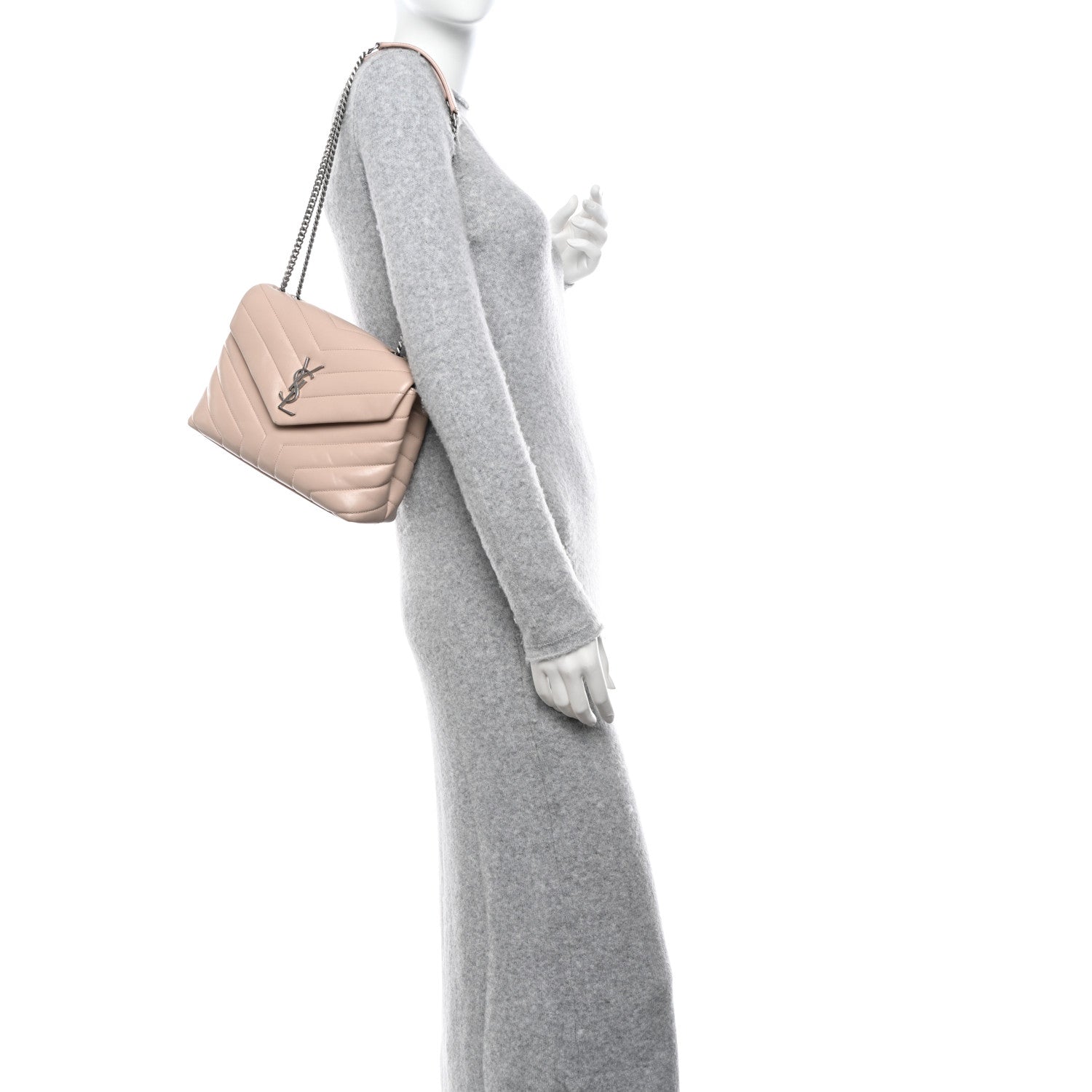 Saint Laurent Calfskin Y Quilted Monogram Small Loulou Chain Satchel Marble Pink 2 of 10