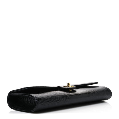Chanel Calfskin Lizard Embossed Top Handle Long Clutch With Chain Black 4 of 12