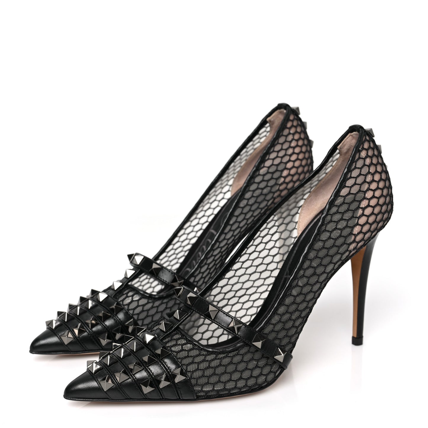 Calfskin Mesh Rockstud Alcove 100mm Pumps 39 Black