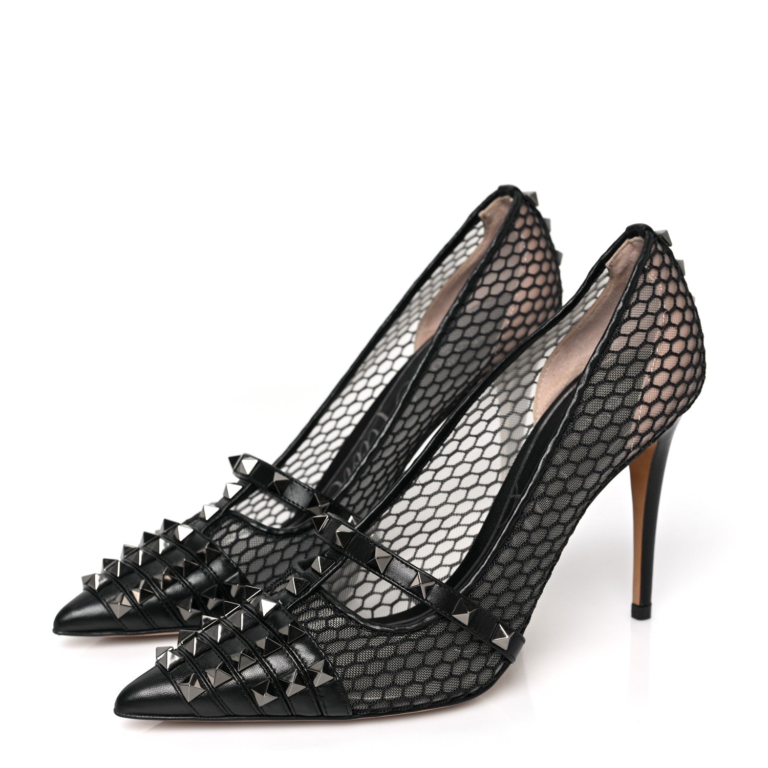 Valentino Garavani Calfskin Mesh Rockstud Alcove 100mm Pumps 39 Black 3 of 7