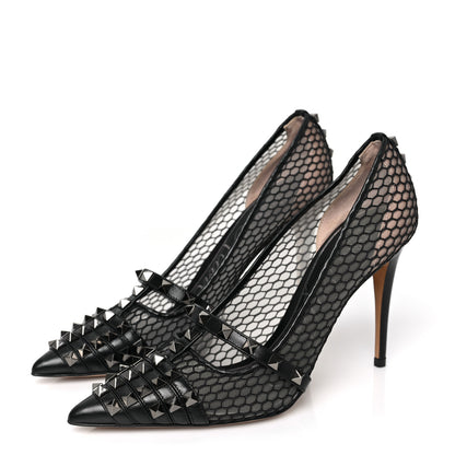 Valentino Garavani Calfskin Mesh Rockstud Alcove 100mm Pumps 39 Black 3 of 7