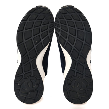 Chanel Fabric Suede Kidskin CC Sneakers 41 Dark Navy White 6 of 9