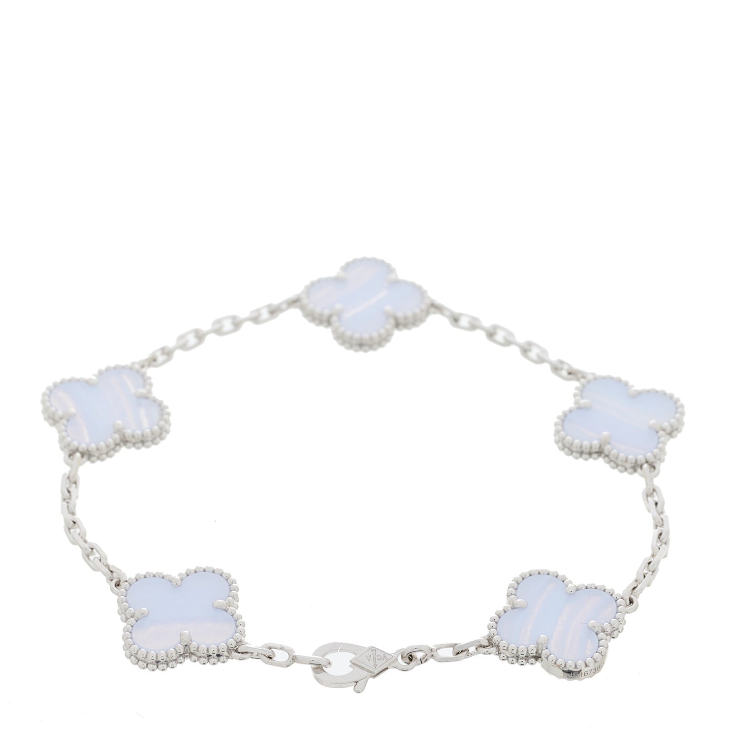18K White Gold Chalcedony 5 Motifs Vintage Alhambra Bracelet