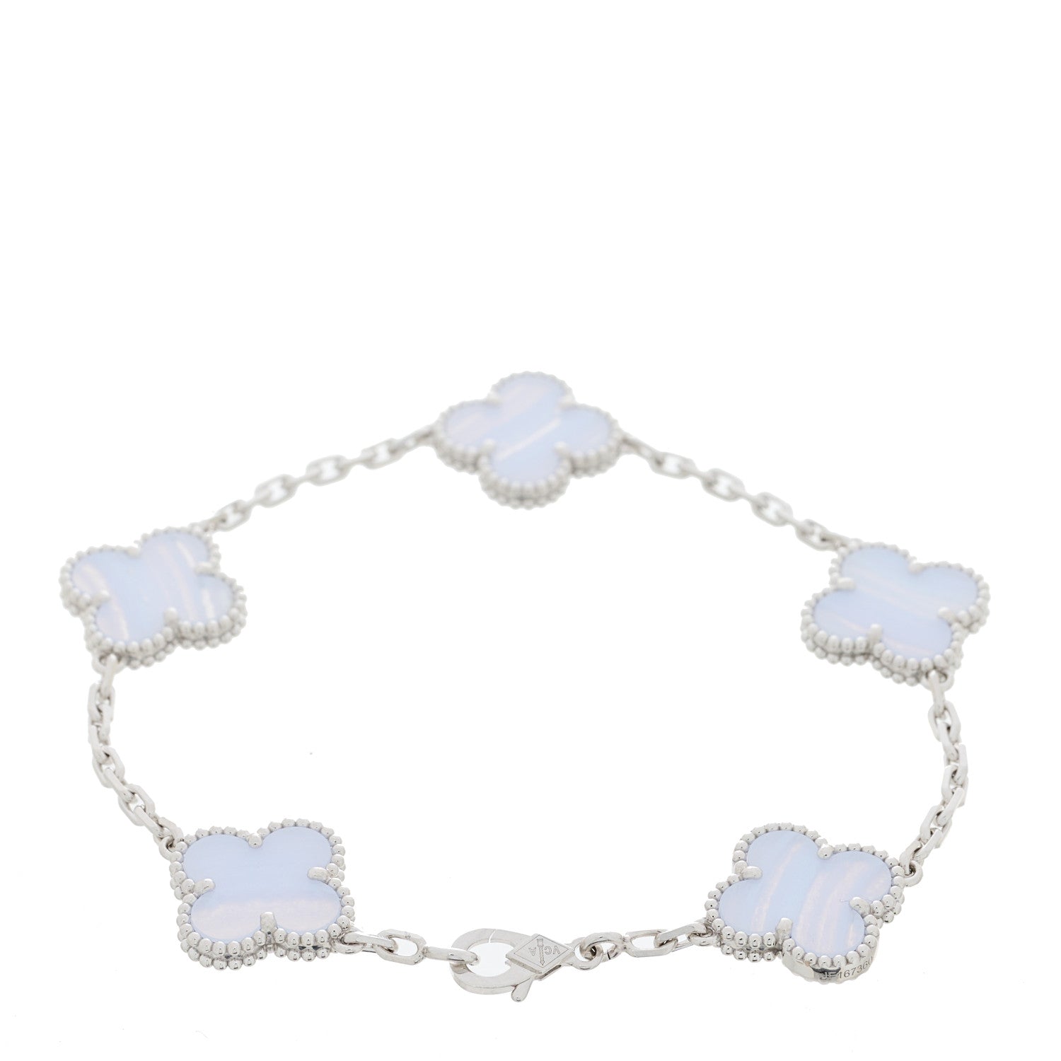 Van Cleef & Arpels 18K White Gold Chalcedony 5 Motifs Vintage Alhambra Bracelet 2 of 4