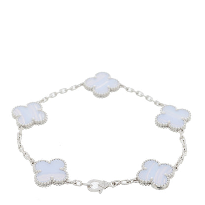 Van Cleef & Arpels 18K White Gold Chalcedony 5 Motifs Vintage Alhambra Bracelet 2 of 4