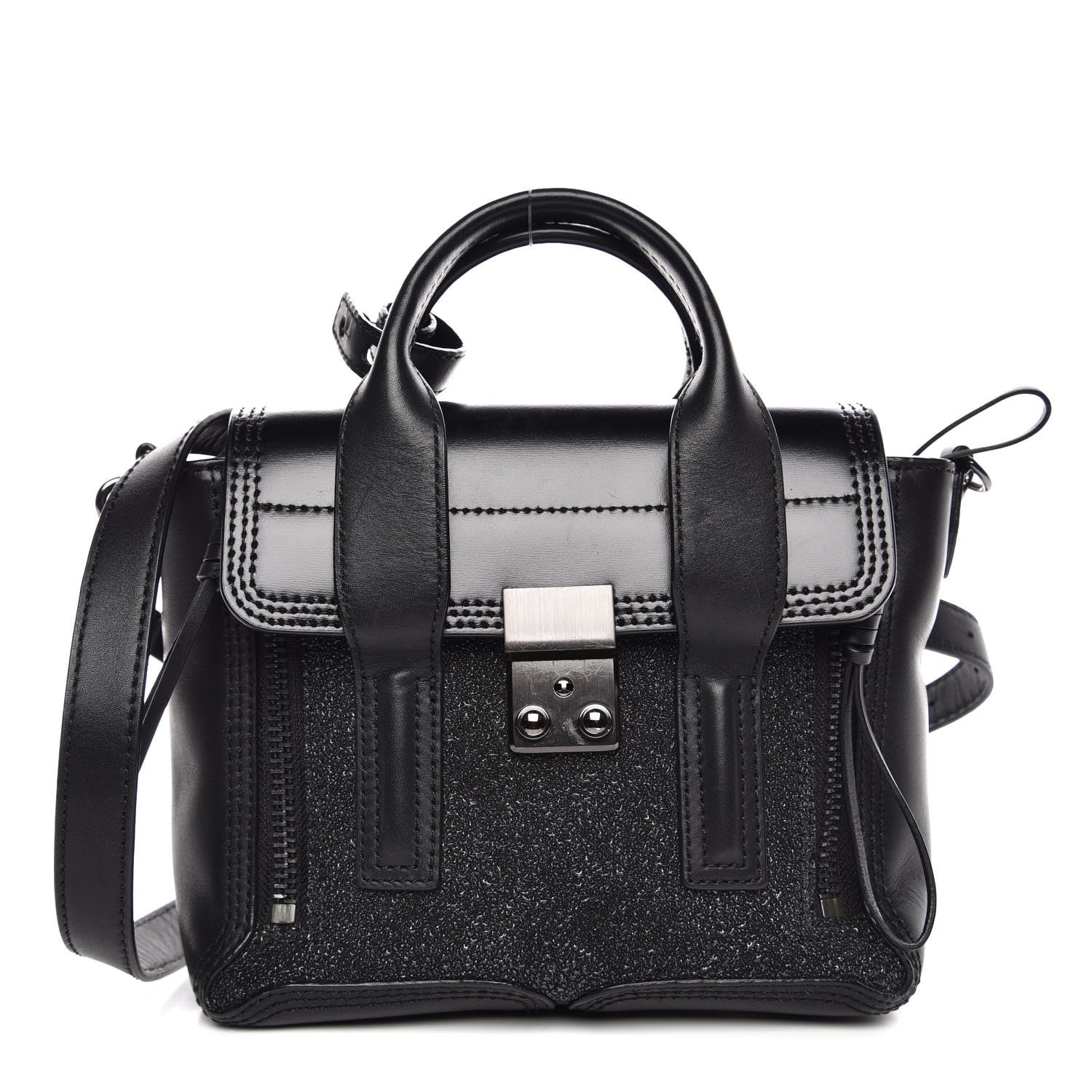 3.1 Phillip Lim 3.1 Smooth Calfskin Glitter Mini Pashli Satchel Black 1 of 7