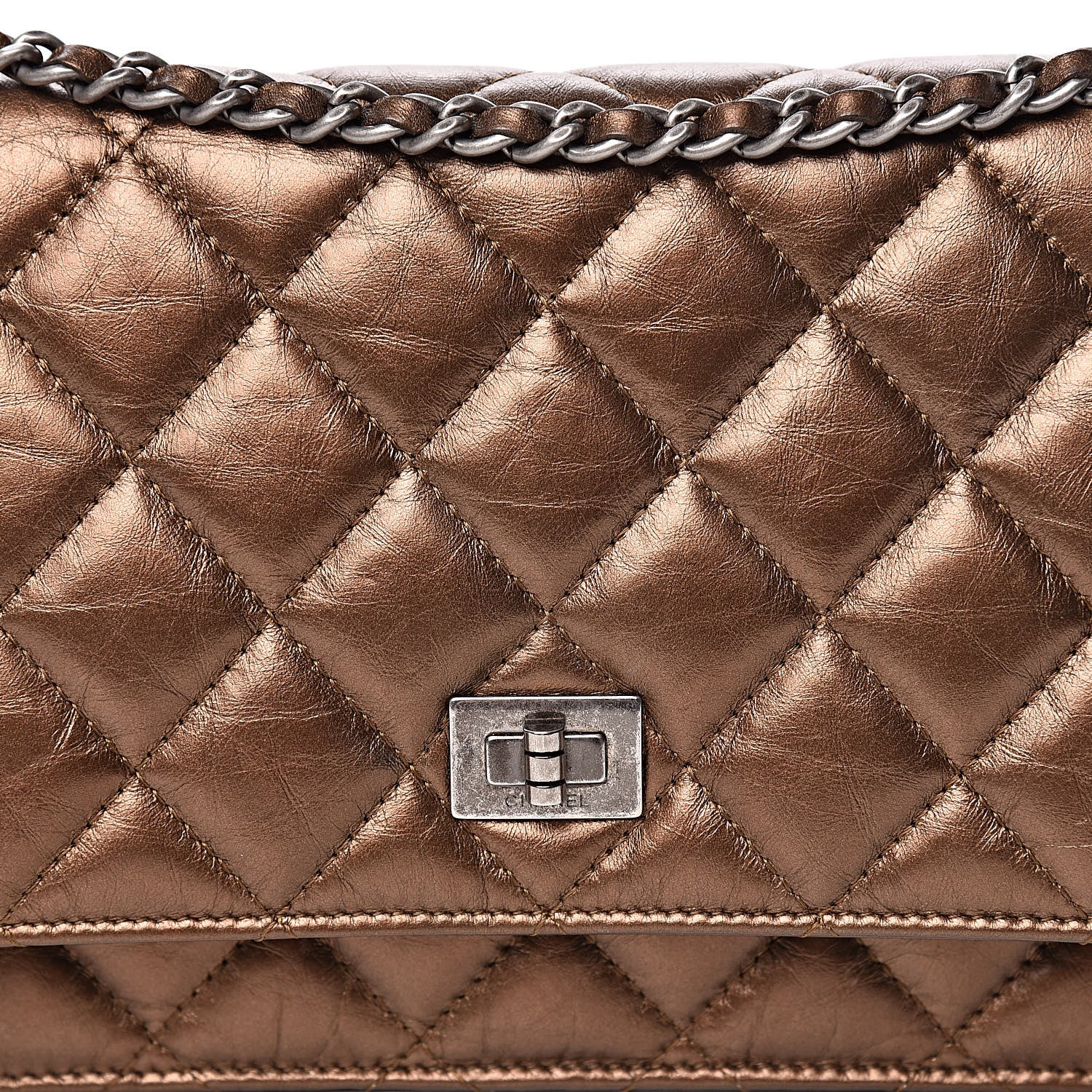Chanel Metallic Aged Calfskin Quilted Reissue Wallet On Chain WOC Bronze 13 of 14
