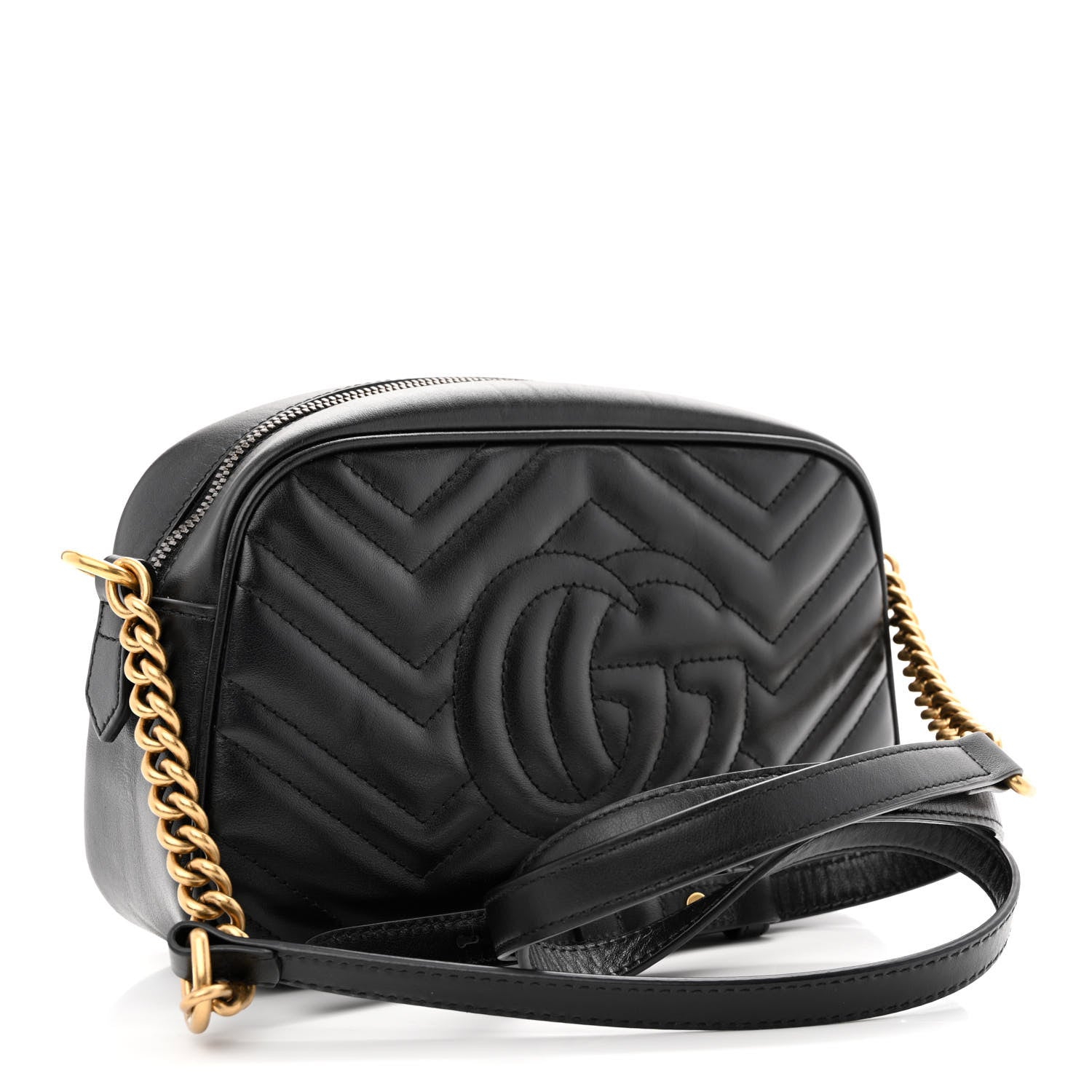 Gucci Calfskin Matelasse Small GG Marmont Chain Shoulder Bag Black 3 of 10