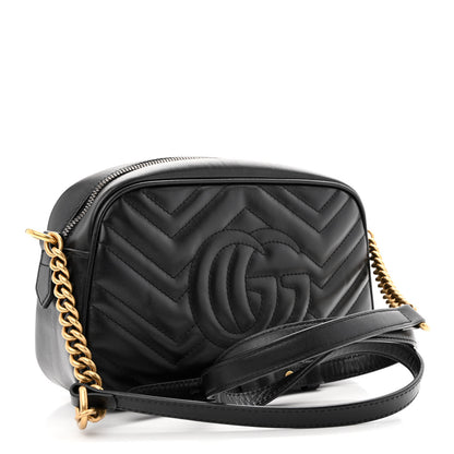 Gucci Calfskin Matelasse Small GG Marmont Chain Shoulder Bag Black 3 of 10