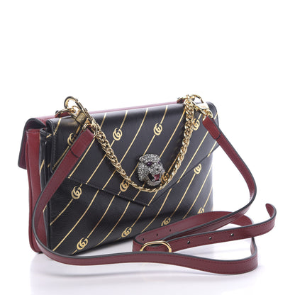 Gucci Calfskin Diagonal GG Medium Thiara Double Envelope Shoulder Bag Black Red 4 of 13