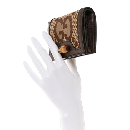 Gucci Monogram Jumbo GG Textured Dollar Calfskin Diana Card Case Wallet Camel Ebony New Acero 2 of 8
