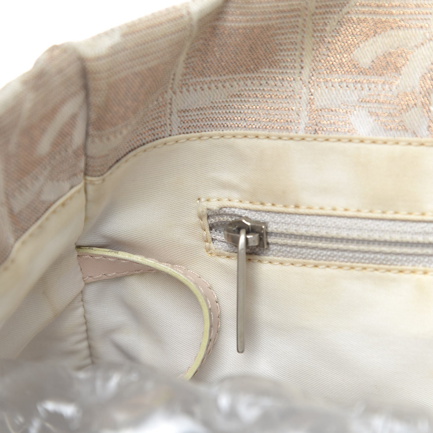 Metallic Nylon Small Travel Tote Beige