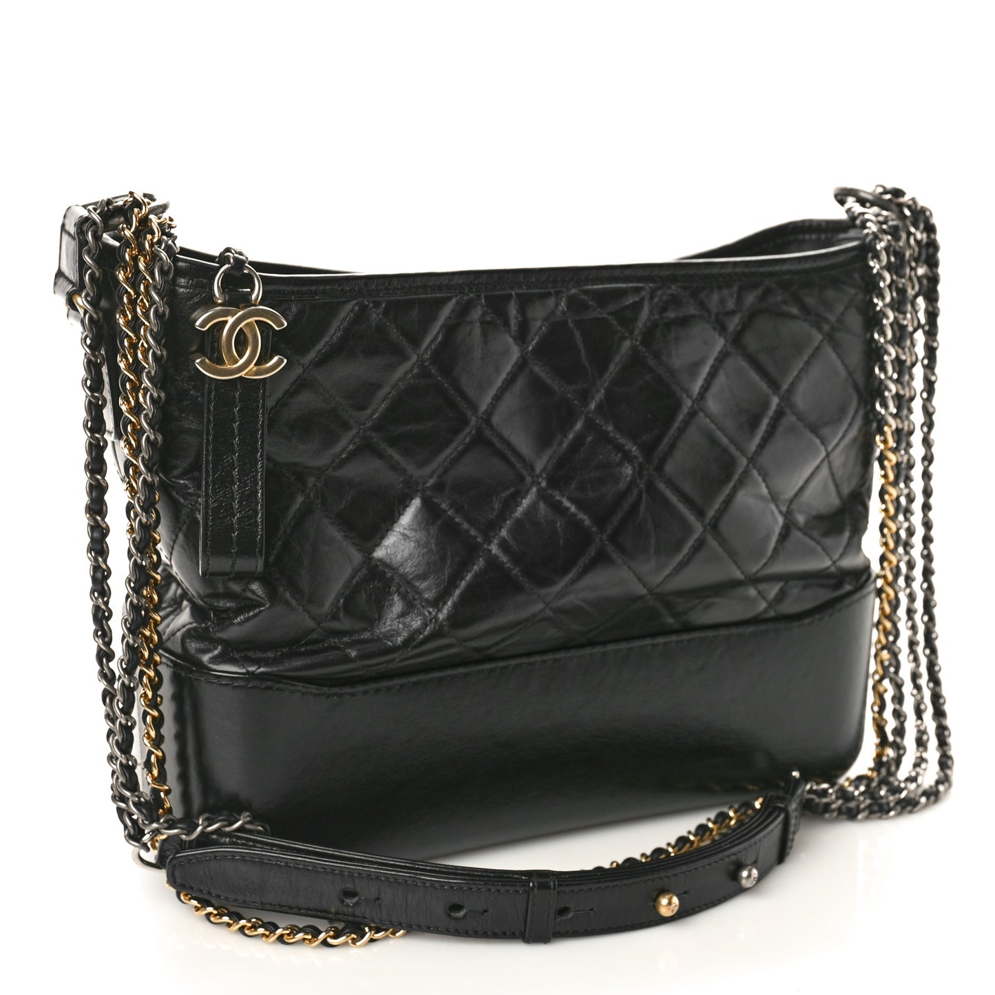 Aged Calfskin Quilted Medium Gabrielle Hobo Black