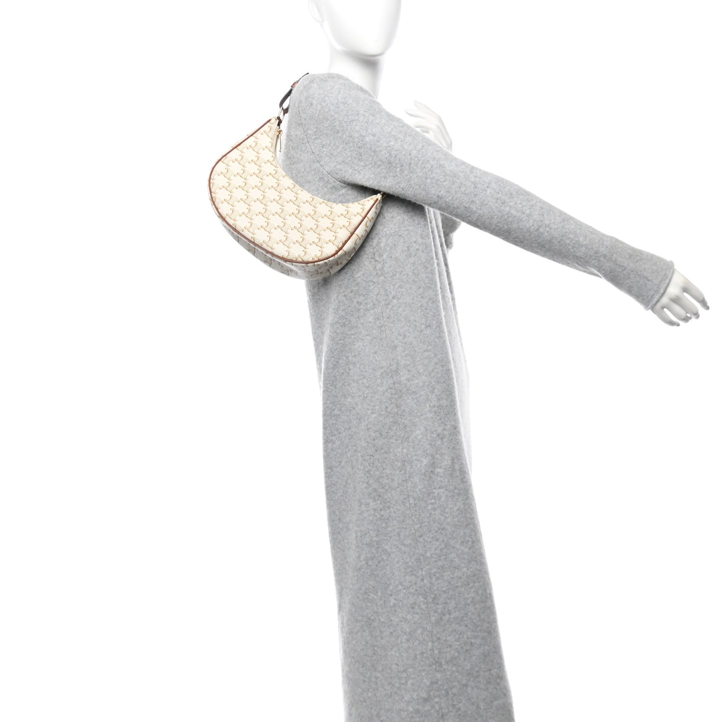 Canvas Calfskin Ava Triomphe Shoulder Bag White