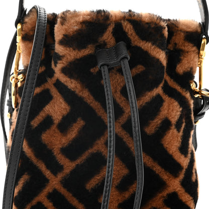 Fendi Shearling Vitello Dolce F is Fendi Macro FF 1974 Mini Mon Tresor Bucket Bag Tobacco Black 8 of 10