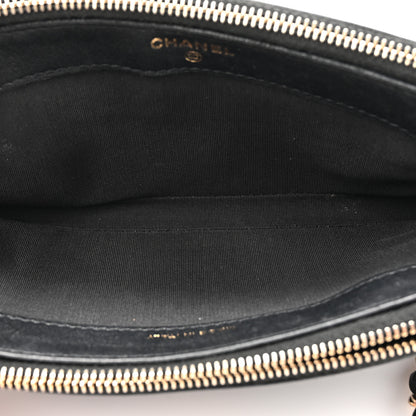 Chanel Metallic Sheepskin Chevron Quilted Small Vintage Mademoiselle Clutch With Chain Black 6 of 16