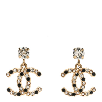 Chanel Resin Crystal Pearl CC Drop Earrings Gold Black 1 of 4