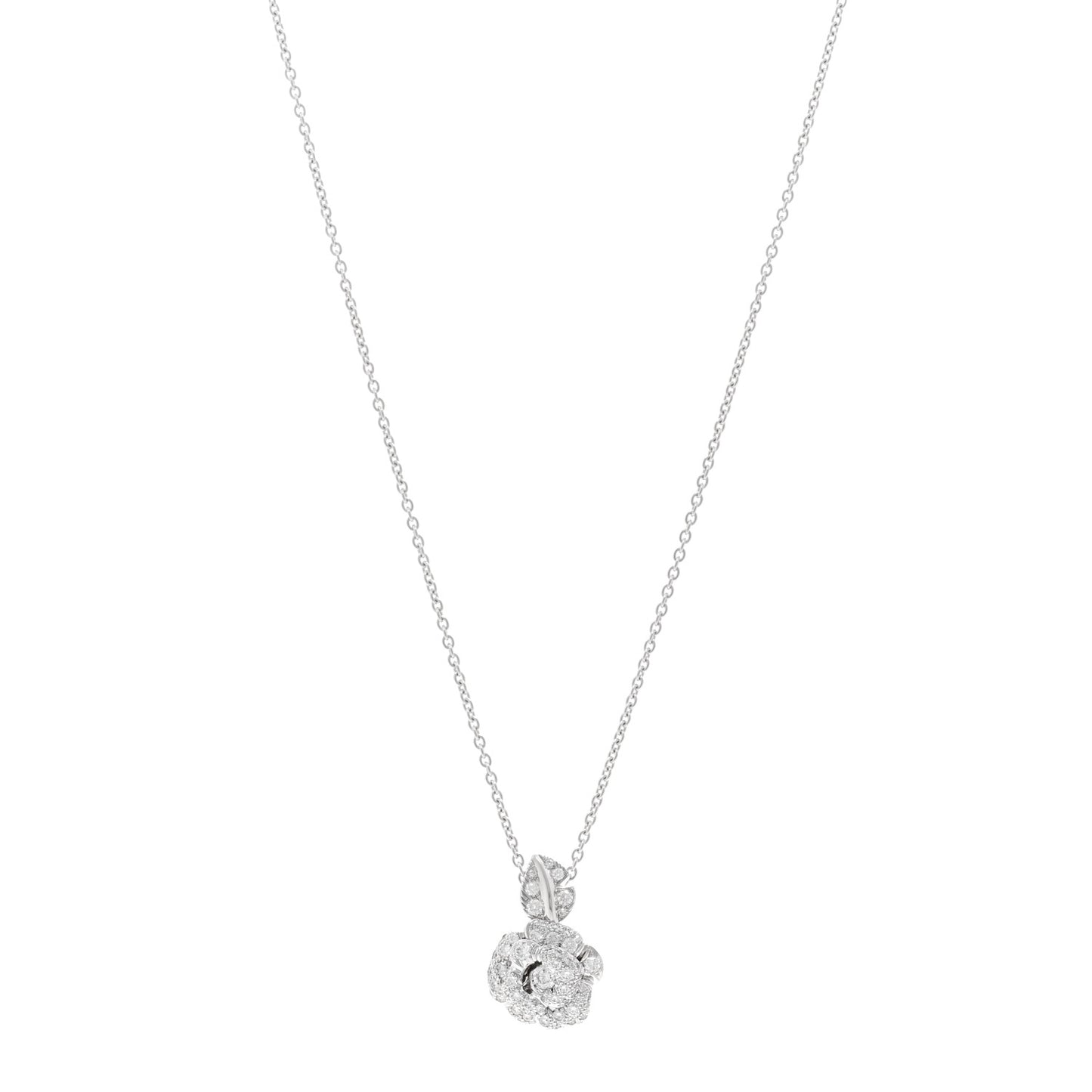 18K White Gold Diamond Small Rose Dior Bagatelle Necklace