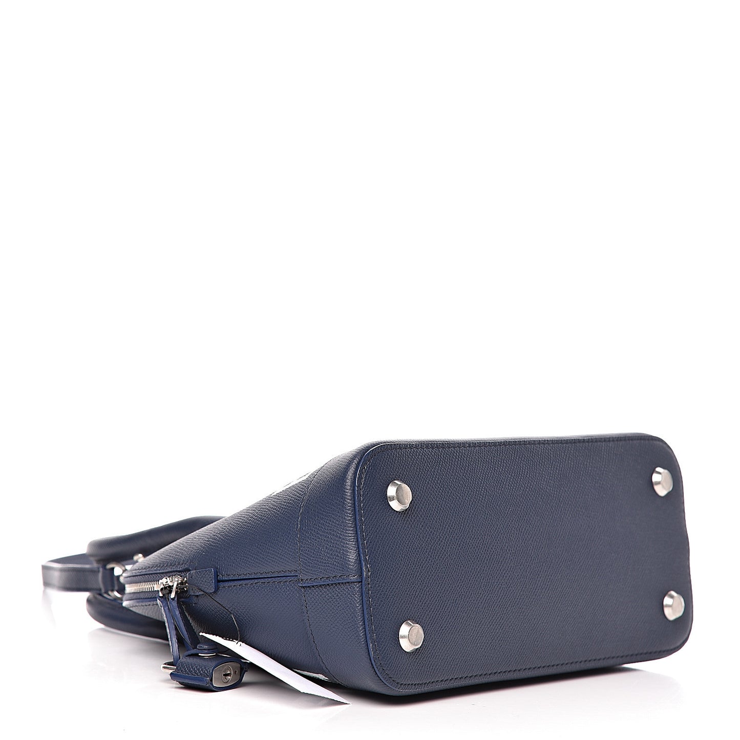 Signature Grained Calfskin Logo S Ville Top Handle Bag Bleu Canopee White