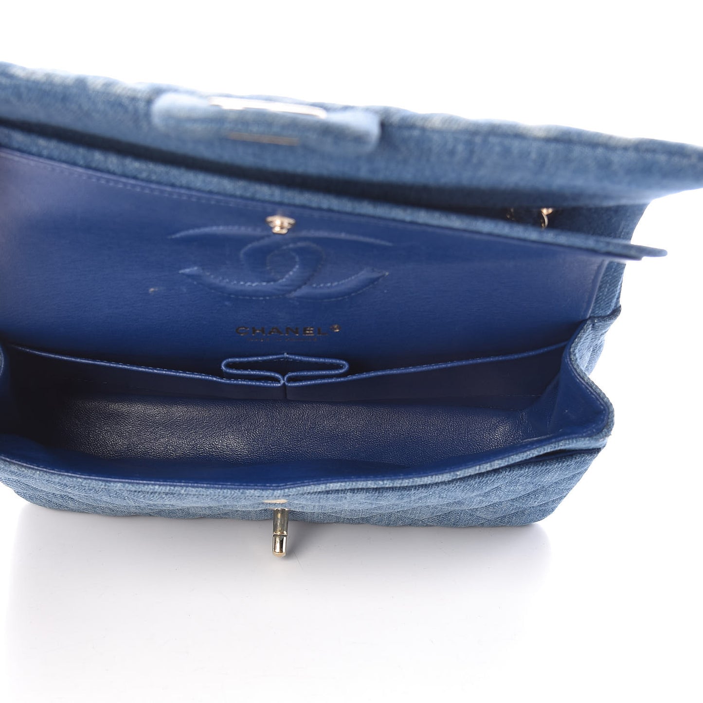 Denim Quilted Medium Double Flap Blue