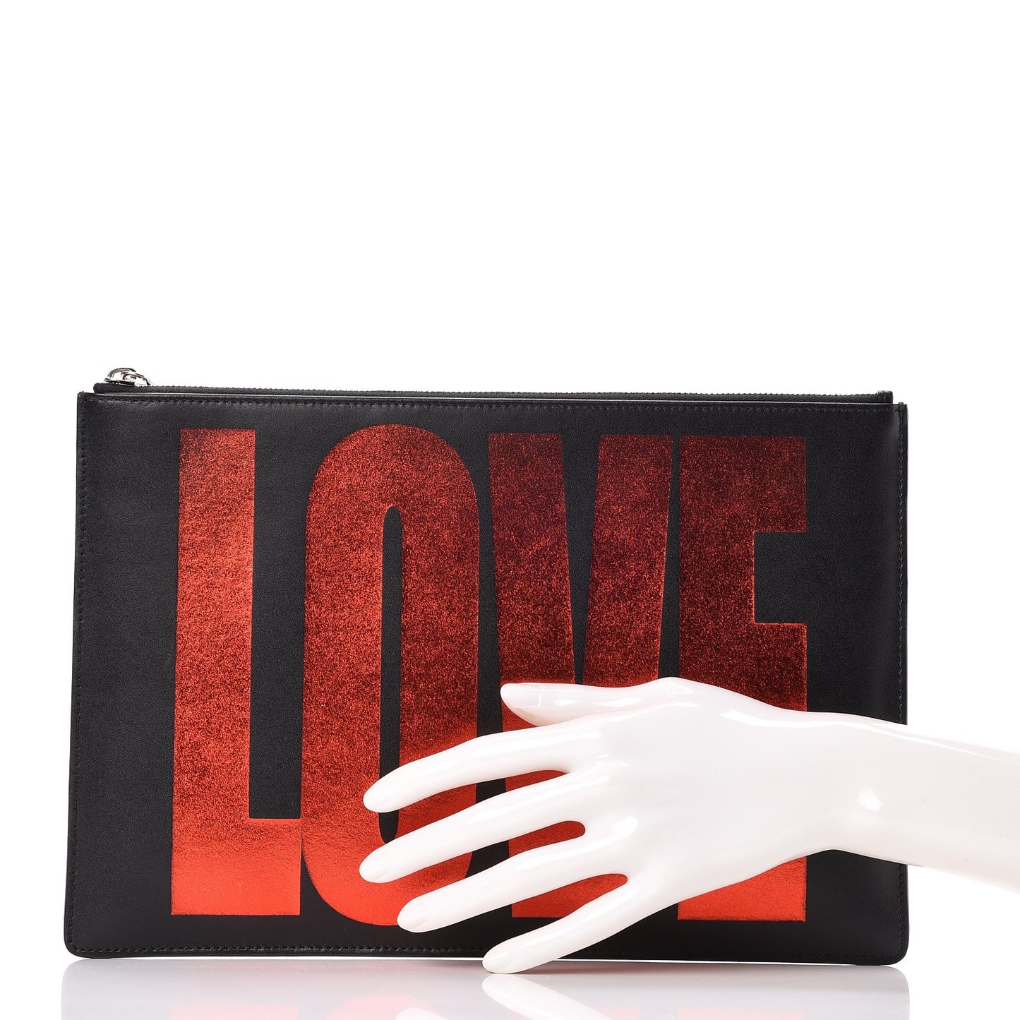 Calfskin Love Print Medium Flat Pouch Black