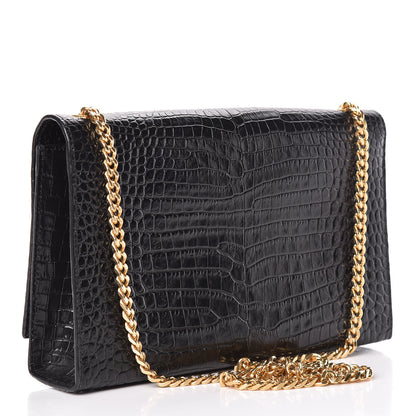 Saint Laurent Calfskin Crocodile Embossed Medium Classic Monogram Kate Tassel Satchel Black 3 of 10