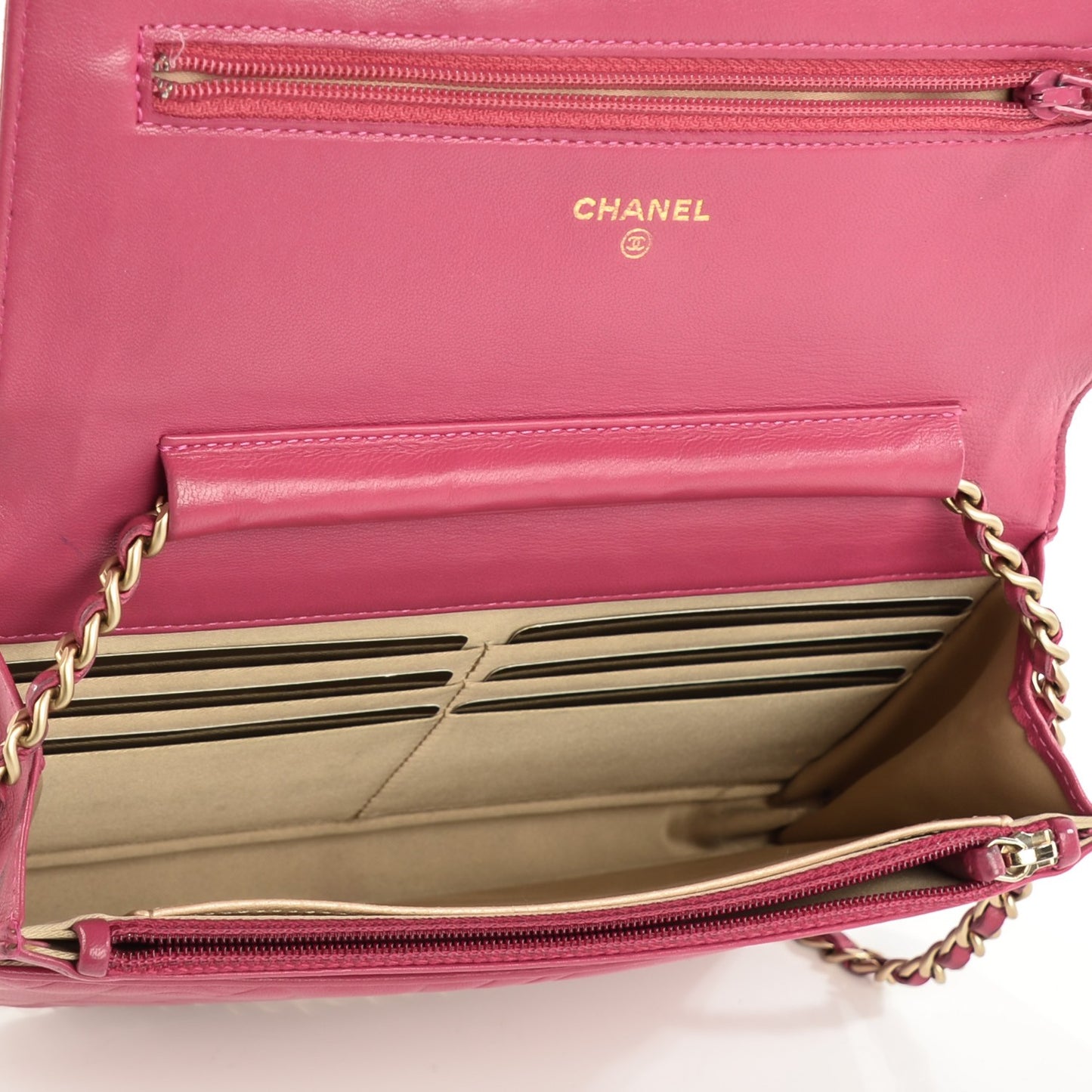 Lambskin Camellia Embossed Wallet On Chain WOC Pink