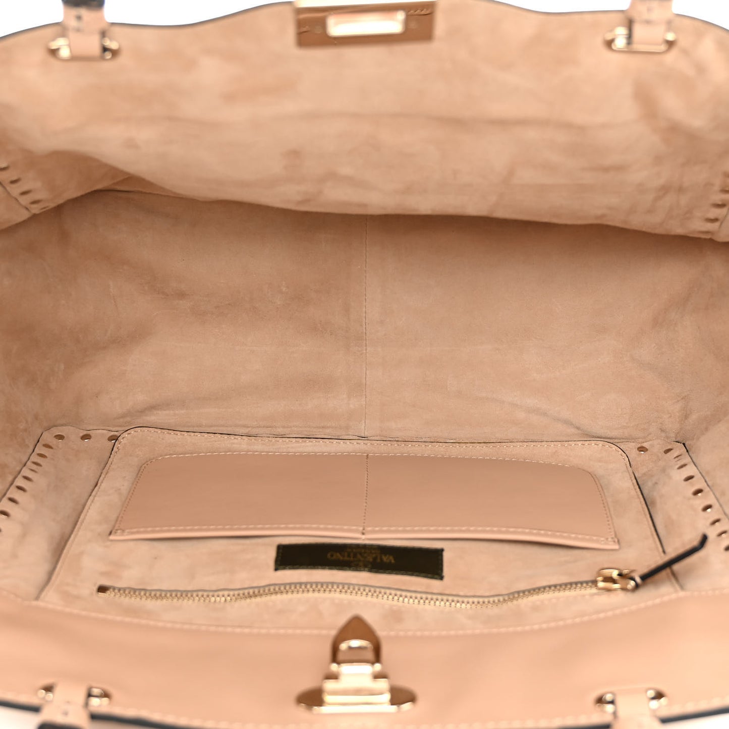 Vitello Butterfly Embellished Medium Rockstud Tote Camel Rose Multicolor