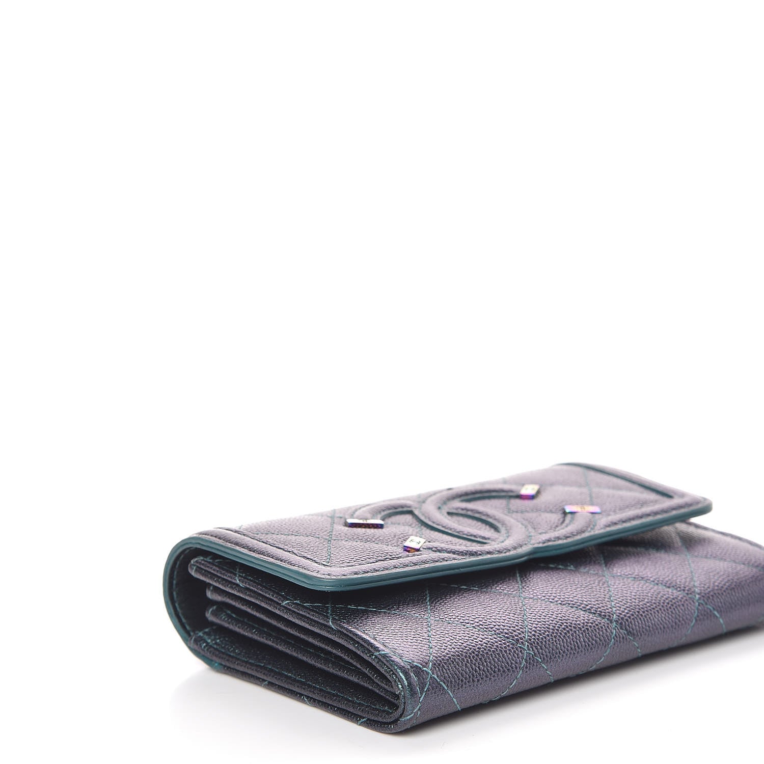 Chanel Iridescent Caviar Quilted Medium Filigree Flap Wallet Dark Turquoise 4 of 12