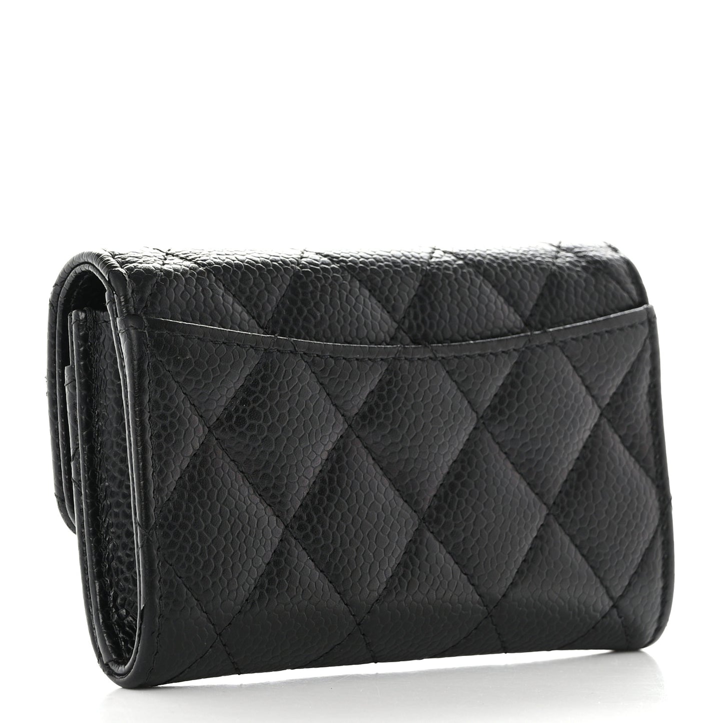 Caviar Quilted Flap Card Holder Wallet Black