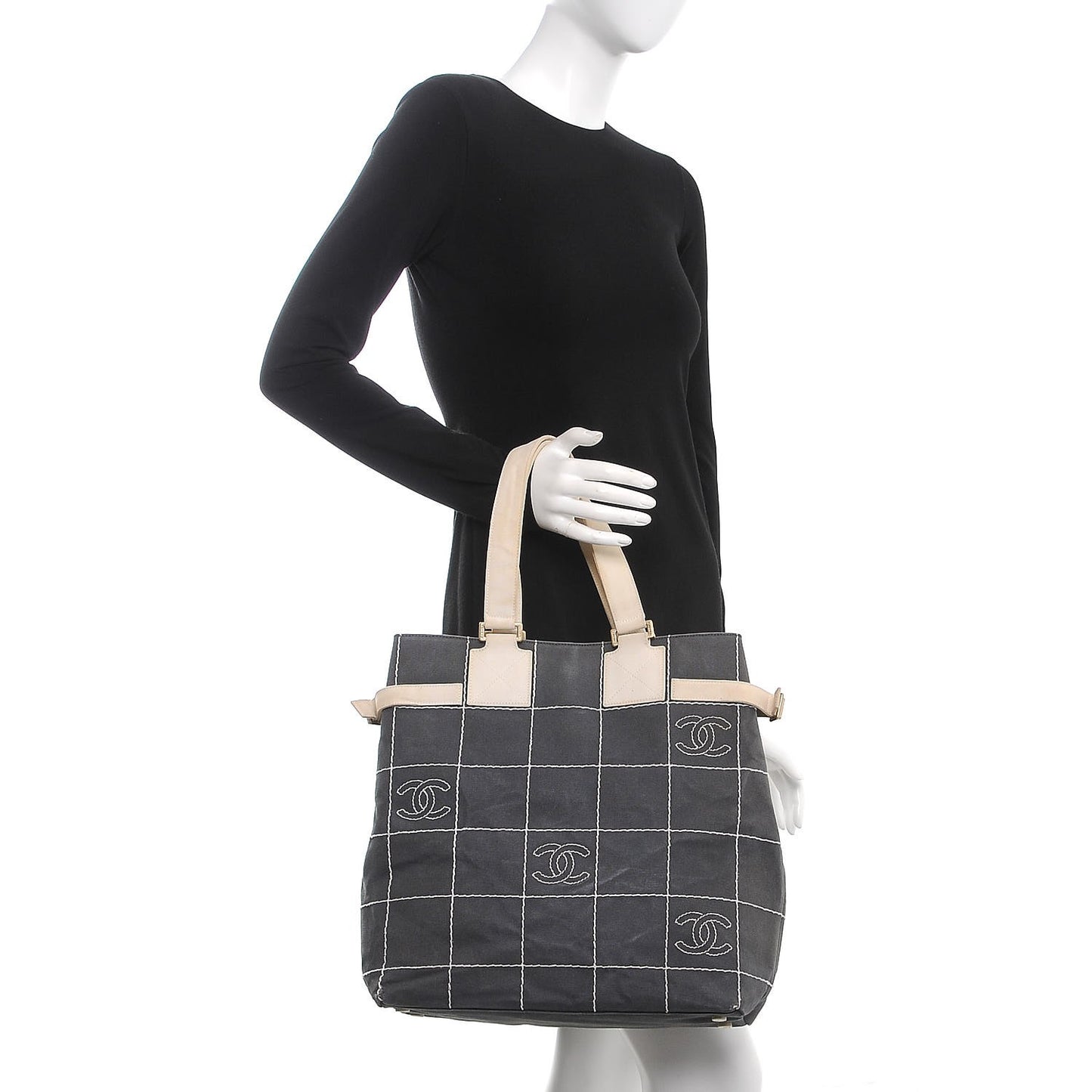 Canvas Square Stitched CC Tote Bag Black
