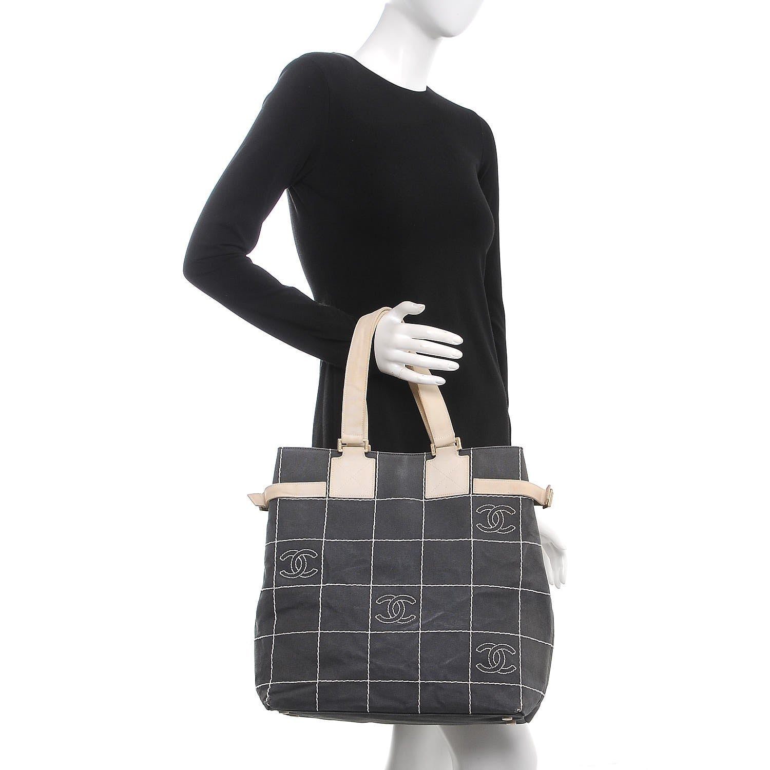 Chanel Canvas Square Stitched CC Tote Bag Black 2 of 15