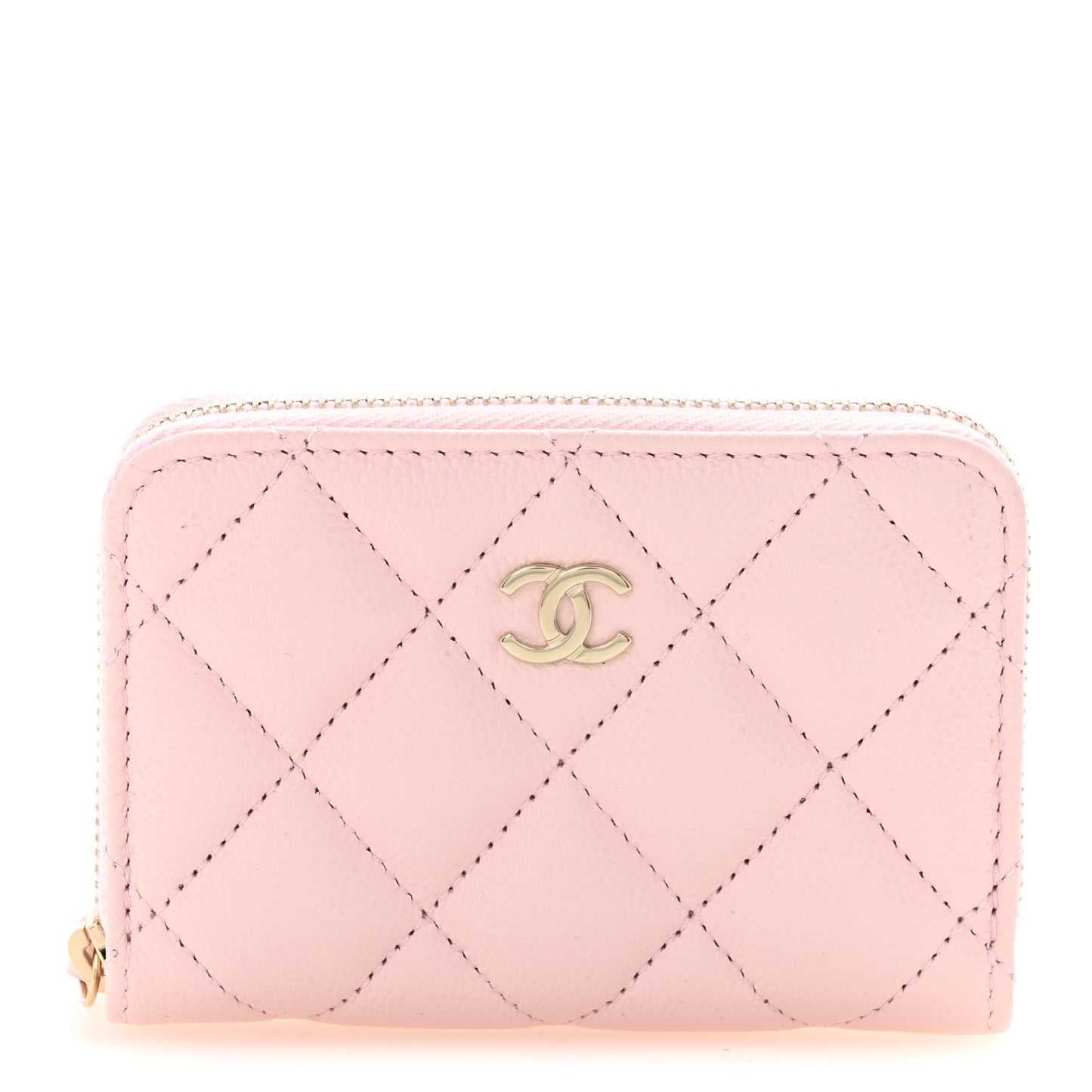 Caviar Quilted Zip Coin Purse Light Pink
