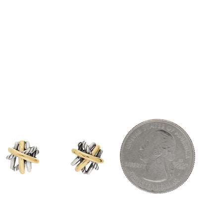 David Yurman Sterling Silver 18K Yellow Gold Crossover Stud Earrings 2 of 4